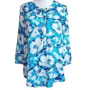 NYDJ Blouse Top S Floral Pleats‎ Popover Dressy Career Office Event Colorful
